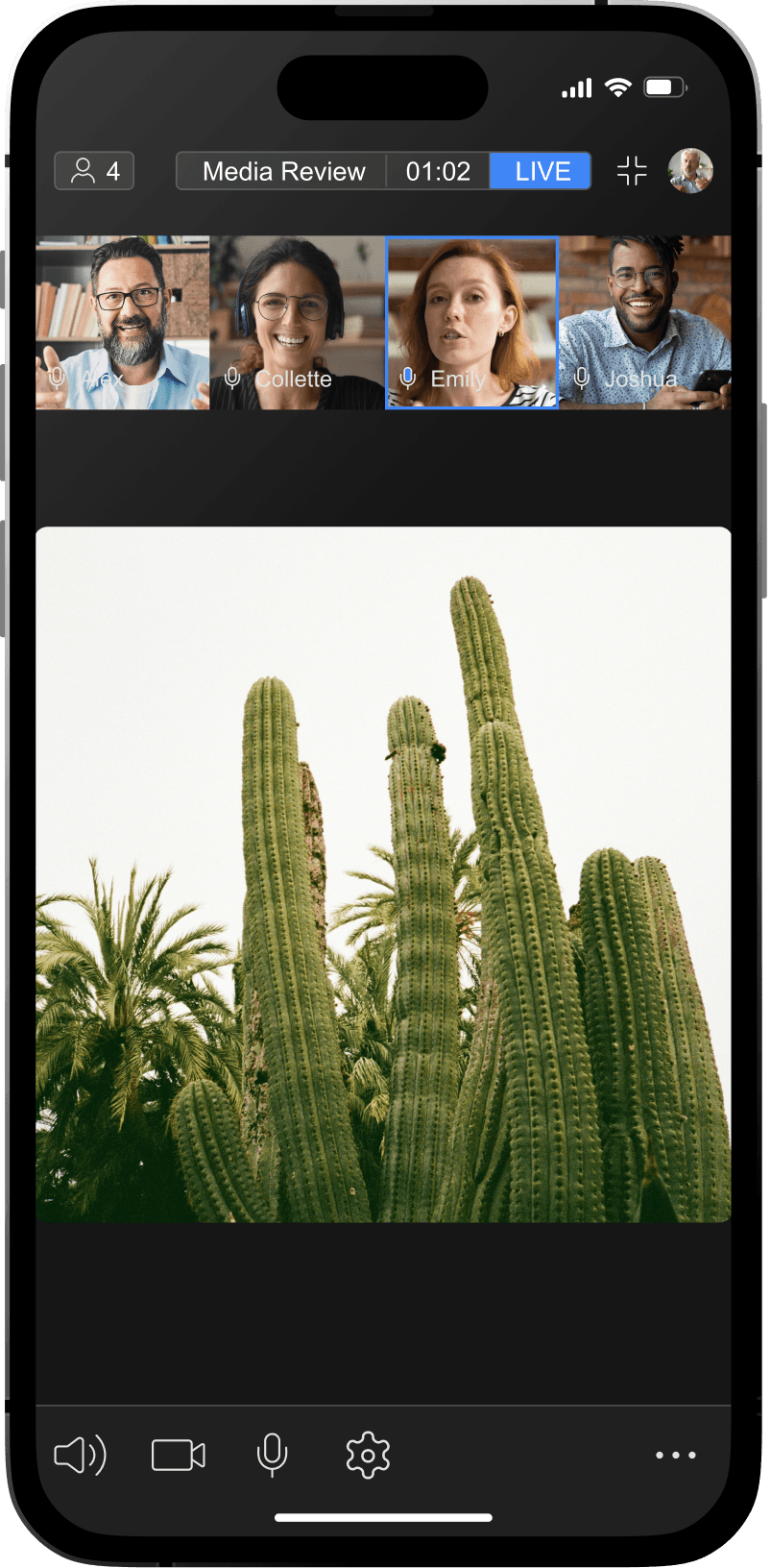 Iphone with the streaming image and participants